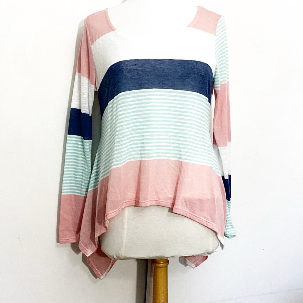 RUE 21 NWT Color Block Striped Long Sleeve Sheer Lightweight Knit Top L